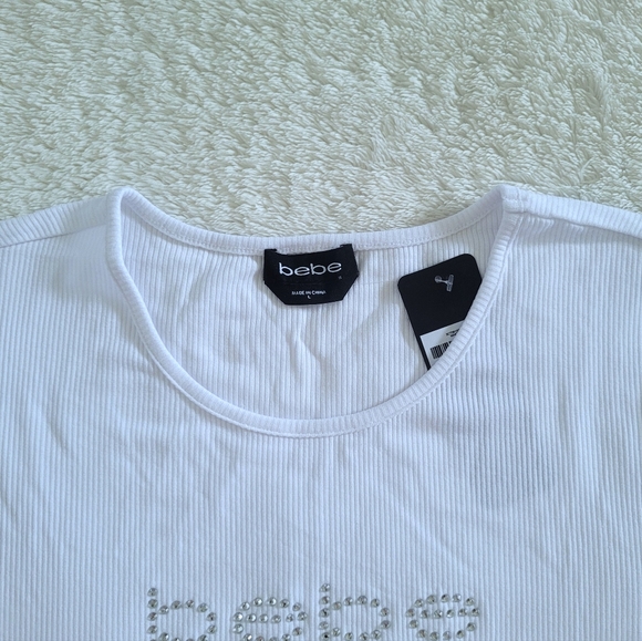 bebe White Ribbed Top with Clear Rhinestones💎 - NWT - Picture 4 of 15